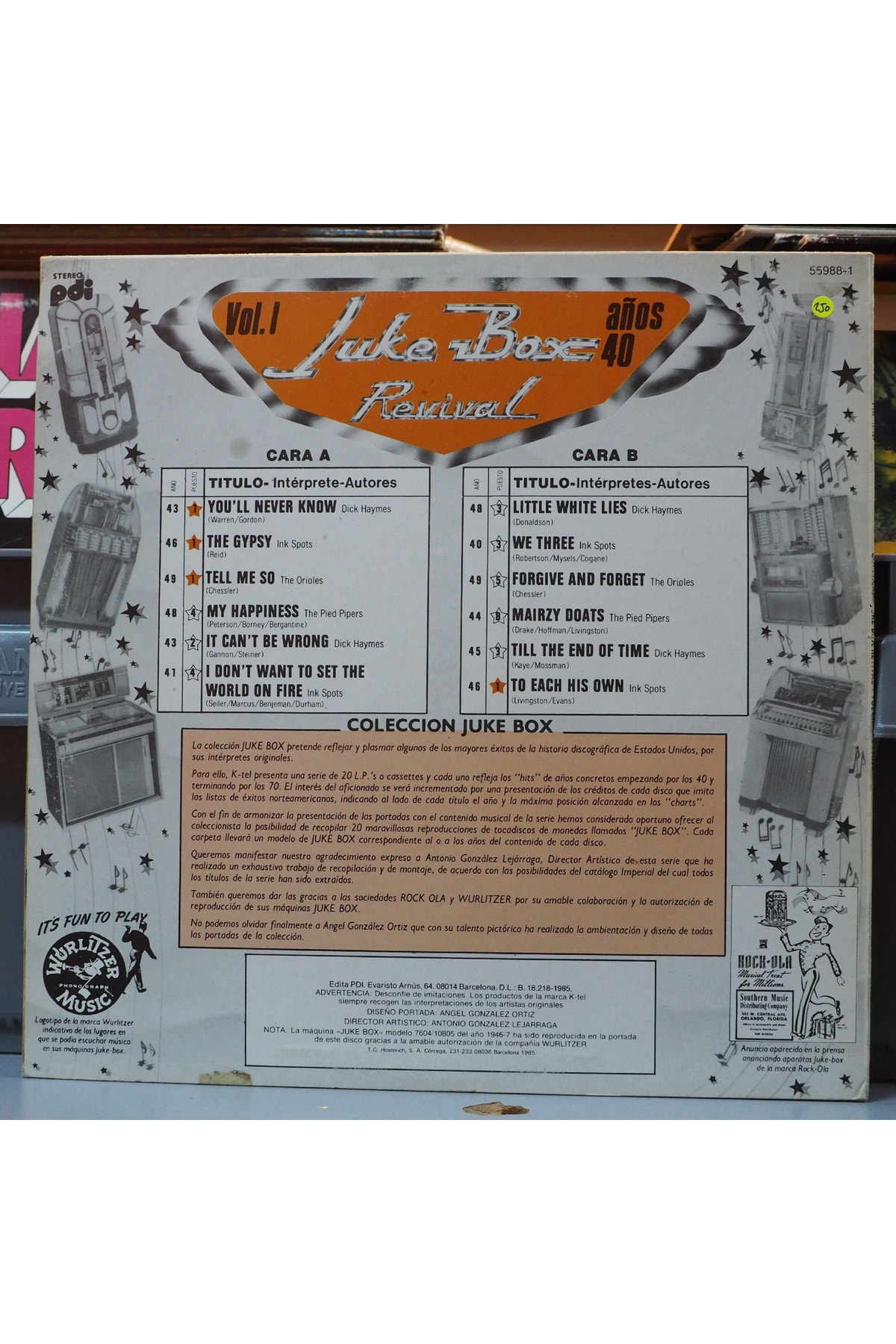 Juke Box Revival*volumen 1 * Años 40 ,ispanya Baskı 1981 Lp - Görsel 2